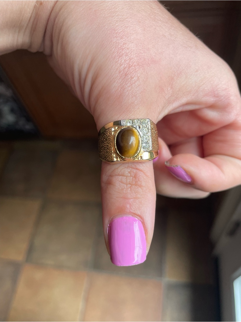 Gold Tiger's Eye Ring with Pavé Accents